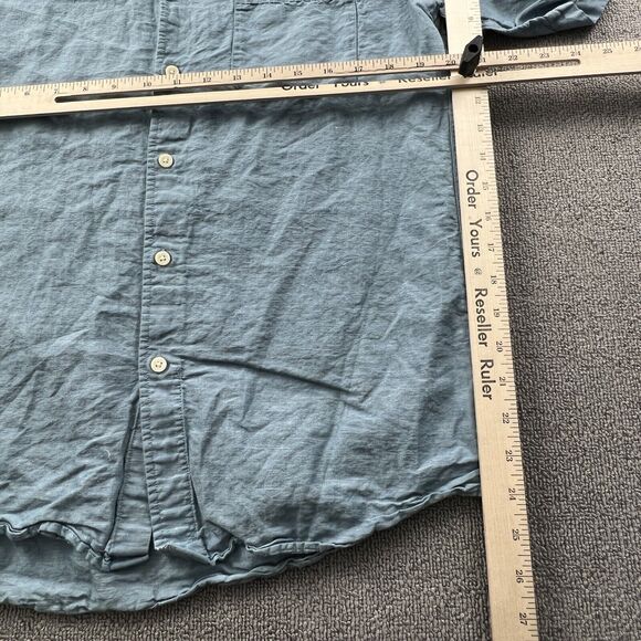 Uniqlo Shirt Adult Medium Blue Button Up Short Sleeve Linen Casual Men's - Picture 12 of 14